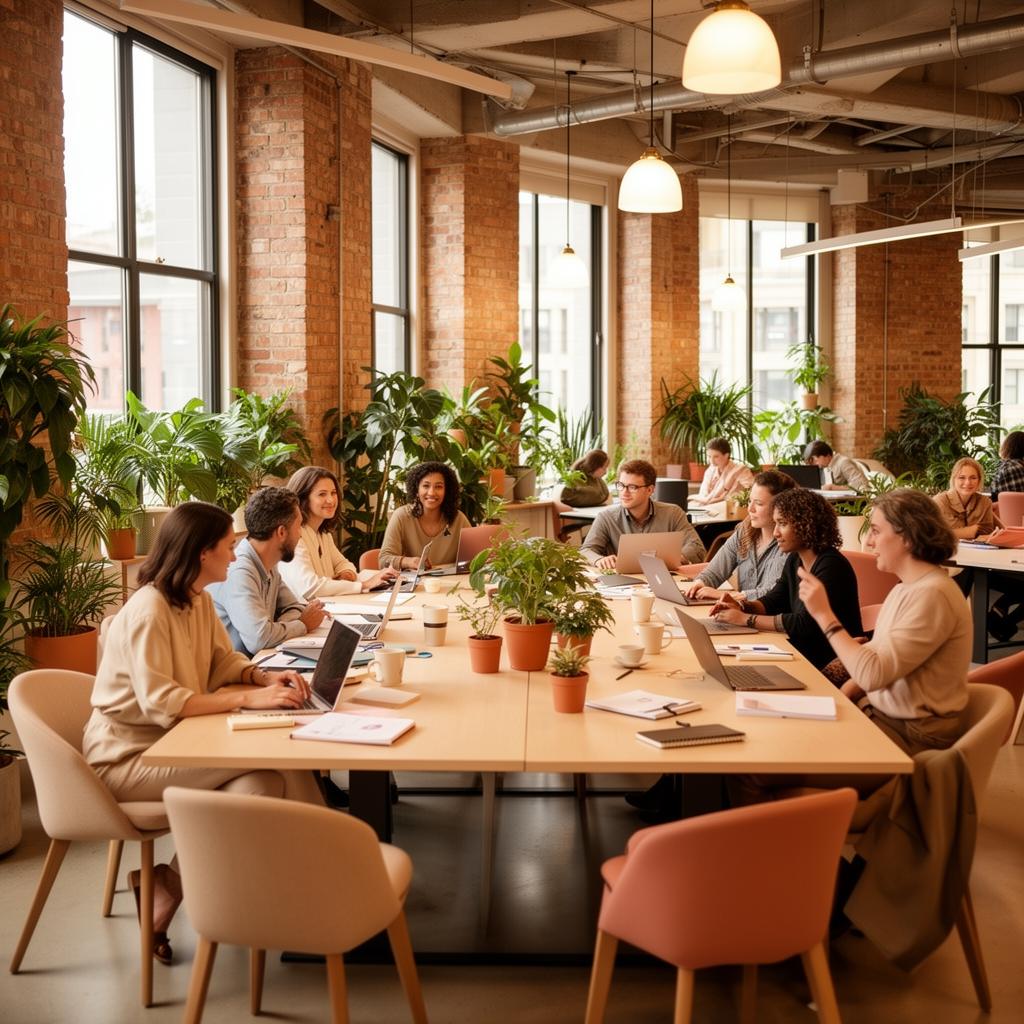 A team meeting in a modern coworking space